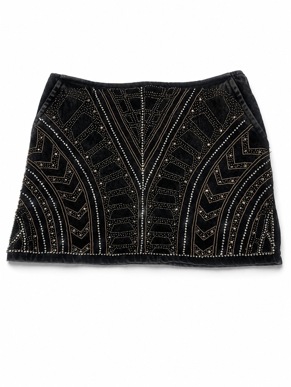 The Kooples Jeans Black Velvet Mini Skirt with Embellished Front
